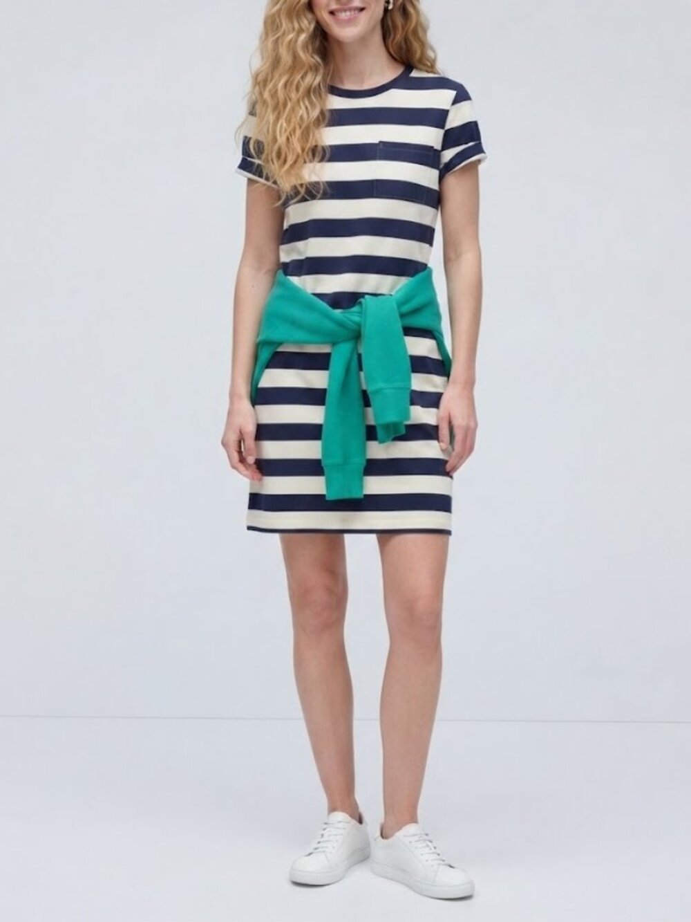 Everlane - The Organic Cotton Weekend Tee Dress | Large | Navy & Canvas Stripe - Picture 2 of 16